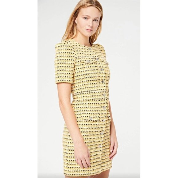 MAJE Rill Yellow Tweed Dress Women’s 2 - Picture 2 of 12